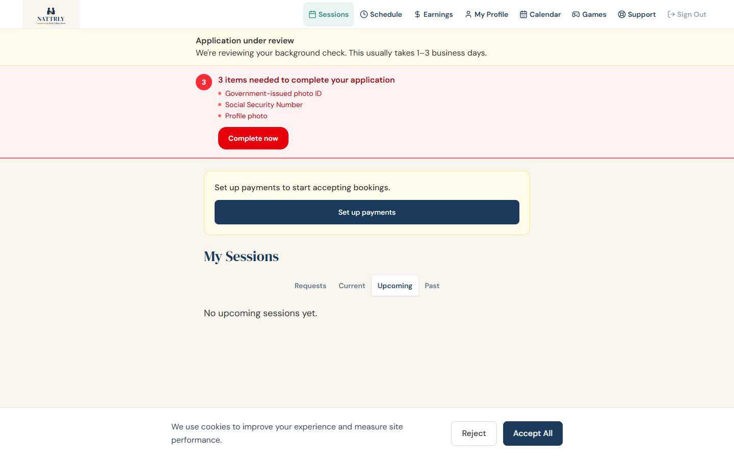 Trusted Companion dashboard showing application status and session overview