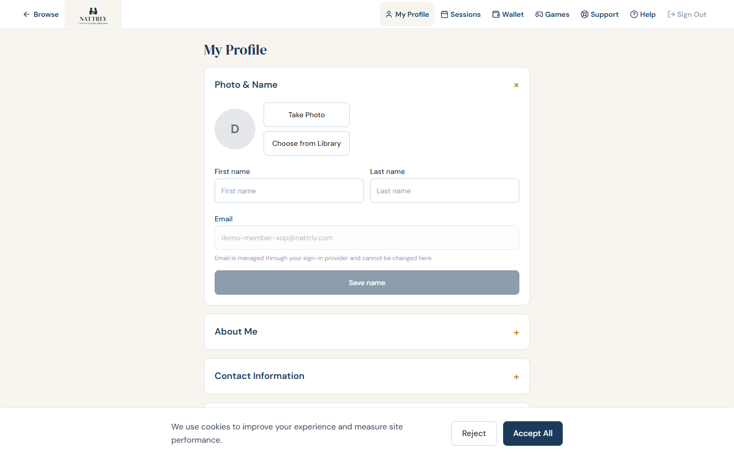 Member account page
