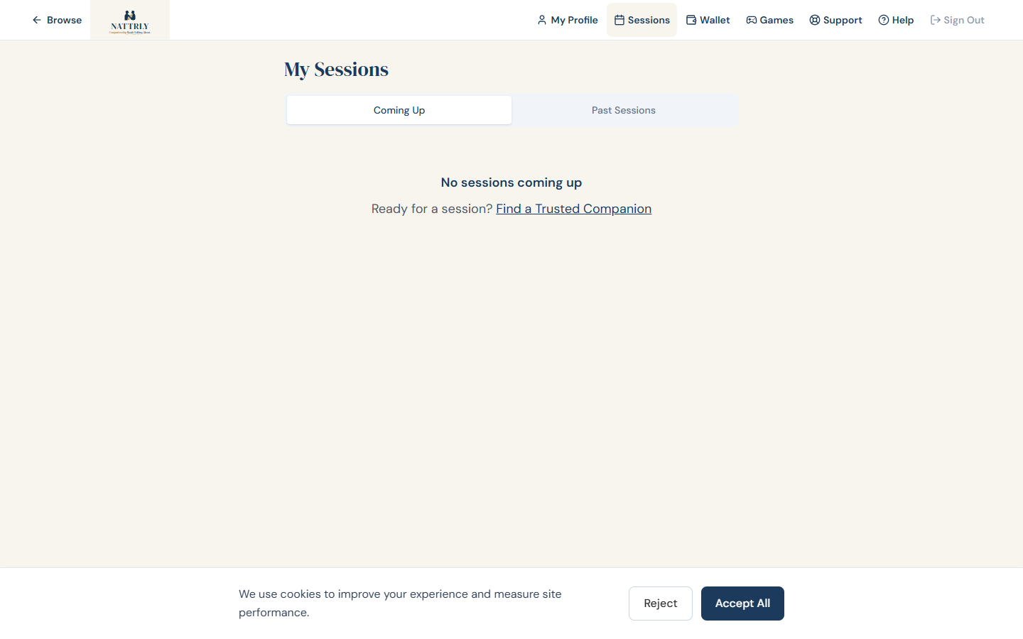 Sessions history page